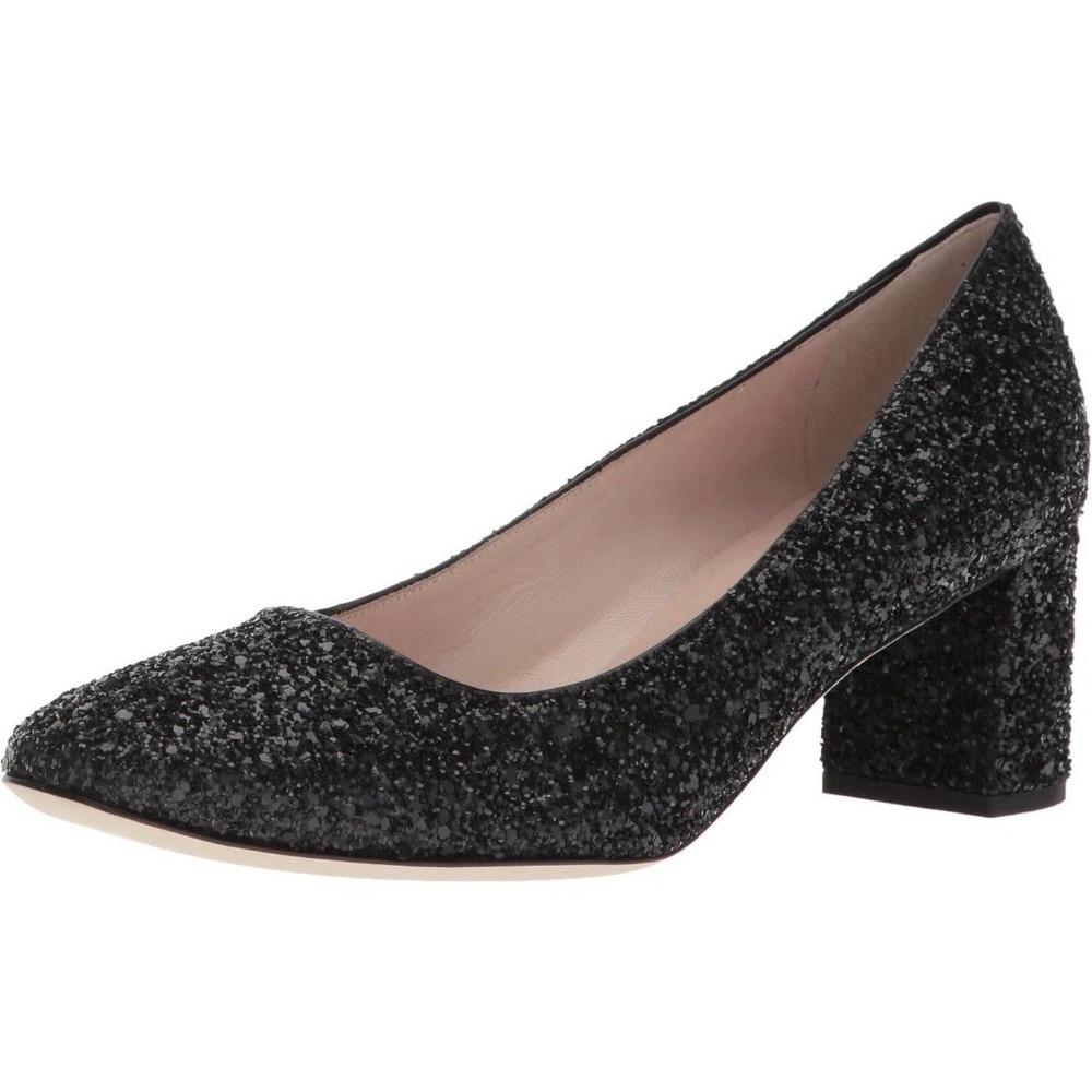 Kate‎ Spade Dolores Black Glitter Shoes Pumps Block Heel Size 7.5 Made in Italy
